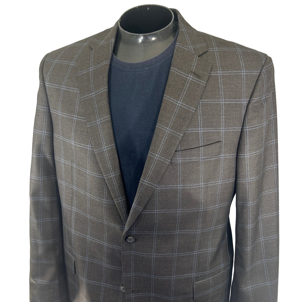Cremieux Sport Coat Men 44L Brown Windowpane Plaid Loro Piana Wool Blazer Modern